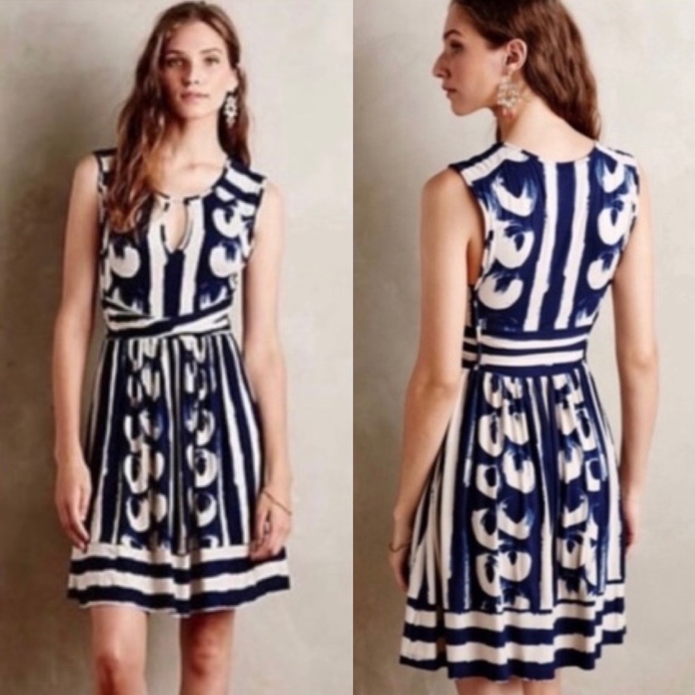 Maeve Anthropologie Blue and White Dress